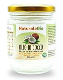 Olio di Cocco Biologico Extra Vergine 200 ml. Crudo e Spremuto a Freddo. Organico e Puro al 100%. Ideale sui Capelli, sul Corpo e ad Uso Alimentare. Olio di Cocco Bio Nativo e non Raffinato