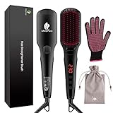 MiroPure Spazzola Lisciante 2 in 1 Ionica, Piastra Capelli e Riscaldatore MCH a 16 Impostazioni, Blocco Temperatura, Spegnimento Automatico, Doppio Voltaggio, Guanto Antiscottature, Borsa Viaggio